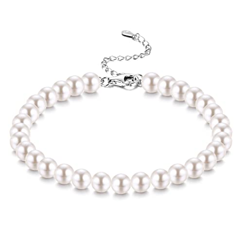JeweBella 4MM/6MM/8MM Perlenarmband Damen Silber 925 Armband Perlen für Frauen Mädchen Länge 18+6CM Verstellbar Klassische Weiß Pearls Armband mit Box JeweBella 4MM/6MM/8MM Perlenarmband Damen Silber 925 Armband Perlen für Frauen Mädchen Länge 18+6CM Verstellbar Klassische Weiß Pearls Armband mit Box von JeweBella