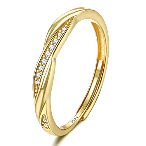 JeweBella Ring Silber 925 Damen Frauen Verstellbare Zirkonia Fingerring Eheringe Trauringe Engagement Verlobungsring Damen Promise Ring Schmuck Geschenke Silber/Gold/Roségold von JeweBella