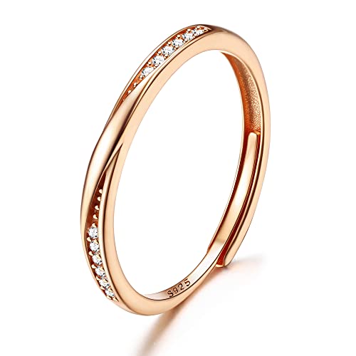 JeweBella 2MM Ring Silber 925 Damen Verstellbare Fingerring Eheringe Trauringe Engagement Verlobungsring Damen Frauen Zirkonia Promise Ring Schmuck Geschenke Silber/Gold/Roségold von JeweBella