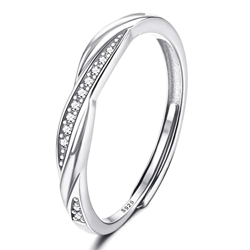 JeweBella Ring Silber 925 Damen Frauen Verstellbare Zirkonia Fingerring Eheringe Trauringe Engagement Verlobungsring Damen Promise Ring Schmuck Geschenke Silber/Gold/Roségold von JeweBella