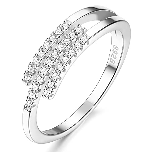 JeweBella Verstellbare Ring Silber 925 Damen Offener Fingerring Eheringe Trauringe Engagement Verlobungsring Damen Frauen Zirkonia Promise Ring Schmuck Geschenke Silber/Gold/Roségold von JeweBella