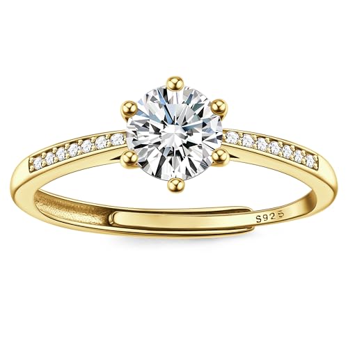 JeweBella Verlobungsring Damen Ring Silber 925 Eheringe Trauringe Hochzeitsringe Engagement Promise Ring Verstellbar 18K Vergoldet Cubic Zirkonia Ringe Frauen Band Ringe Gold Damen Schmuck mit Box von JeweBella