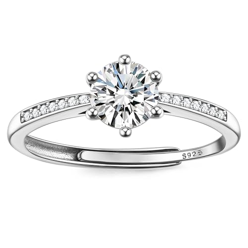 JeweBella Verlobungsring Damen Ring Silber 925 Eheringe Trauringe Hochzeitsringe Engagement Promise Ring Verstellbar 18K Vergoldet Cubic Zirkonia Ringe Frauen Band Ringe Gold Damen Schmuck mit Box von JeweBella