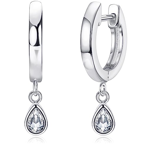 JeweBella Ohrringe Silber 925 Hängend für Damen Mädchen Creolen mit Cubic Zirkonia Anhänger Ohrringe Hypoallergene Ohrhänger Knorpel Ohrringe Silber/Gold von JeweBella