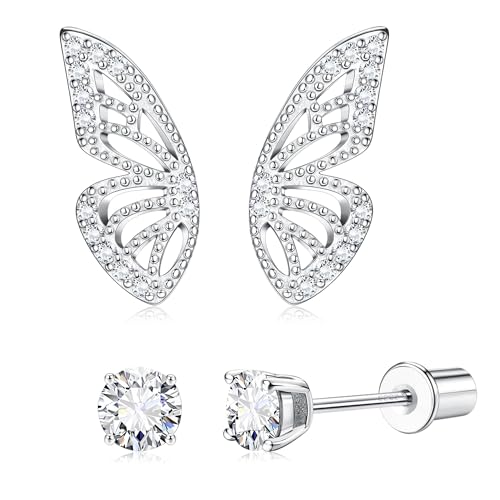 JeweBella Ohrstecker Silber 925 für Damen Mädchen Hypoallergen Zirkonia Blume Schmetterling Ohrringe Rosa Sleeper Knorpel Ohrringe für Kinder Frauen JeweBella Ohrstecker Silber 925 für Damen Mädchen Hypoallergen Zirkonia Blume Schmetterling Ohrringe Rosa Sleeper Knorpel Ohrringe für Kinder Frauen von JeweBella
