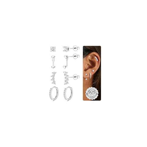 JeweBella 4 Paar Ohrringe Silber 925 Damen Ohrstecker Creolen Gold Set 18K Vergoldet Ohrringe Stapelbar Helix Piercings Ohrringe Hängend Hypoallergen Knorpel Ohrringe Set (Gold/Silber) JeweBella 4 Paar Ohrringe Silber 925 Damen Ohrstecker Creolen Gold Set 18K Vergoldet Ohrringe Stapelbar Helix Piercings Ohrringe Hängend Hypoallergen Knorpel Ohrringe Set (Gold/Silber) von JeweBella