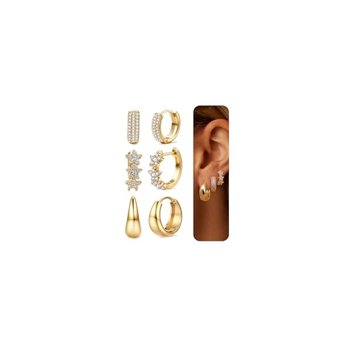 JeweBella 3 Paar Ohrringe Gold Creolen für Damen & Unisex-Kinder - Luxury Chunky - 18K Vergoldet - Hypoallergen - Leichte Knorpel Ohrringe für Mehrere Ohrlöcher (Silber/Gold) JeweBella 3 Paar Ohrringe Gold Creolen für Damen & Unisex-Kinder - Luxury Chunky - 18K Vergoldet - Hypoallergen - Leichte Knorpel Ohrringe für Mehrere Ohrlöcher (Silber/Gold) von JeweBella