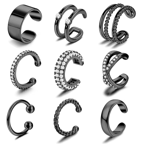 JeweBella 9Pcs Ear Cuff Set für Damen Fake Ohrringe Ohrklemme 14K Gold Earcuffs Einstellbar Ohrclips Damen Ohne Ohrlöcher Knorpel Ohrmanschette Clip Ohrringe Non Piercing Gold/Silber/Roségold/Schwarz JeweBella 9Pcs Ear Cuff Set für Damen Fake Ohrringe Ohrklemme 14K Gold Earcuffs Einstellbar Ohrclips Damen Ohne Ohrlöcher Knorpel Ohrmanschette Clip Ohrringe Non Piercing Gold/Silber/Roségold/Schwarz von JeweBella