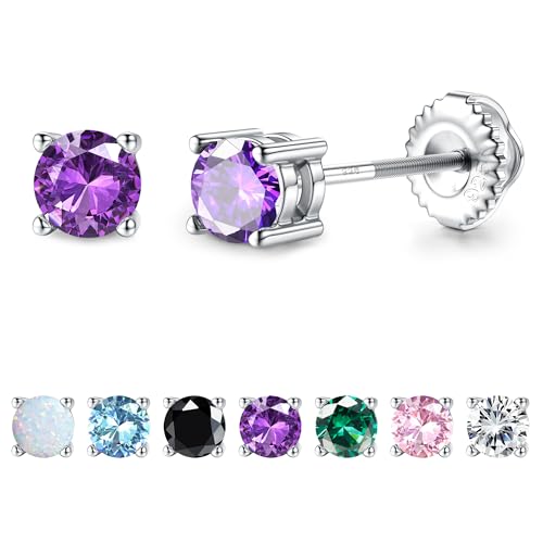 JeweBella sterling silver 3MM/4MM Kleine Ohrstecker Silber 925 für Damen Mädchen Hypoallergen Zirkonia Ohrringe Weiß Rosa Lila Blau Grün Schwarz Opal Sleeper Knorpel Helix Ohrringe für Kinder Frauen von JeweBella