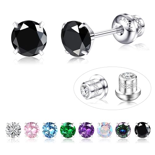 JeweBella G23 Titan Ohrringe Damen Herren Hypoallergen Medizinische Ohrstecker Geburtsstein Zirkonia Ohrringe Silber Kinder Ohrringe Mädchen Männer Piercing Ohr Gesundheitsstecker Ohrringe von JeweBella