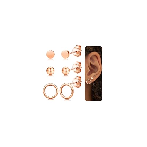 Ohrstecker Silber 925 Damen Ohrringe Set - 3 Paar Ohrringe Silber 925 Set Hypoallergen Ohrringe Stecker Kleine Medizinische Ohrstecker Set für Mehrere Ohrlöcher Gold/Silber/Rosegold von JeweBella