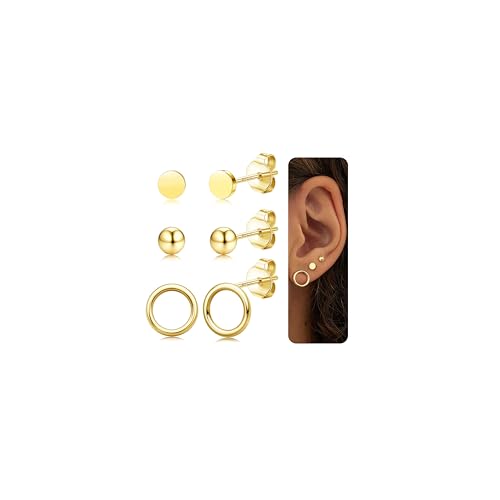 Ohrstecker Silber 925 Damen Ohrringe Set - 3 Paar Ohrringe Silber 925 Set Hypoallergen Ohrringe Stecker Kleine Medizinische Ohrstecker Set für Mehrere Ohrlöcher Gold/Silber/Rosegold von JeweBella
