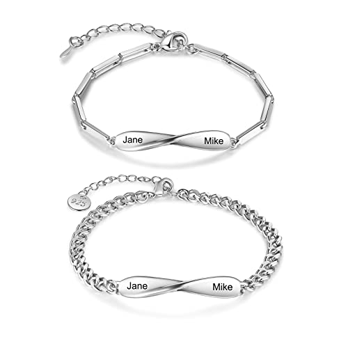 Jeweidea 2 STÜCKE Silber Paar Armbänder Personalisiertes Unendlichkeitsherz Liebespaar Verbundenes Armband mit Gravur Namensarmband für Freundin Freund Paar Valentinstagsgeschenk… von Jeweidea