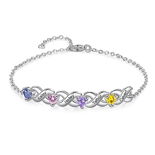 Jeweidea Armband Damen Personalisiert Armband mit Namen der Kinder Gravur Silberanhänger Verstellbares Armband für Mutter Mädchen Tochter Muttertagsgeschenke Personalisierte Geschenke (4 namen) von Jeweidea