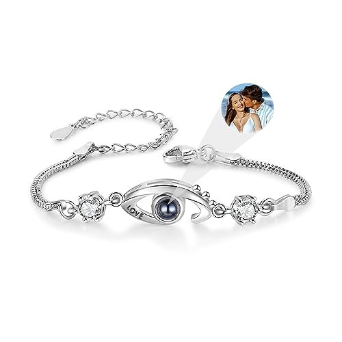 Jeweidea Armband mit Foto Projektion Personalisiertes Armband mit Bild Gravur Silberanhänger mit Bild im Inneren Für Mutter Freundin Frau Geburtstag Schmuck (Silber) von Jeweidea