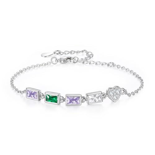 Jeweidea Damen Armband Personalisiert mit Geburtsstein Herz Anhänger Armband für Oma Mama Geschenk zum Geburtstag Muttertag Weihnachten (Geburtsstein 4) von Jeweidea