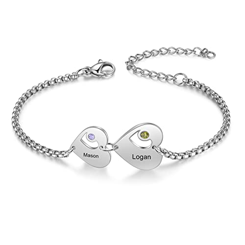 Jeweidea Damen Armband mit Namen Personalisiert Armband mit Gravur Herz Anhänger für Damen Mama Geschenk zum Geburtstag Muttertag Weihnachten (2 namen) von Jeweidea