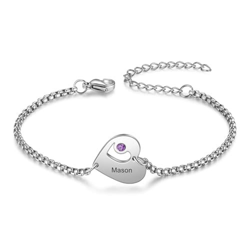 Jeweidea Damen Armband mit Namen Personalisiert Armband mit Gravur Herz Anhänger für Damen Mama Geschenk zum Geburtstag Muttertag Weihnachten (1 name) von Jeweidea