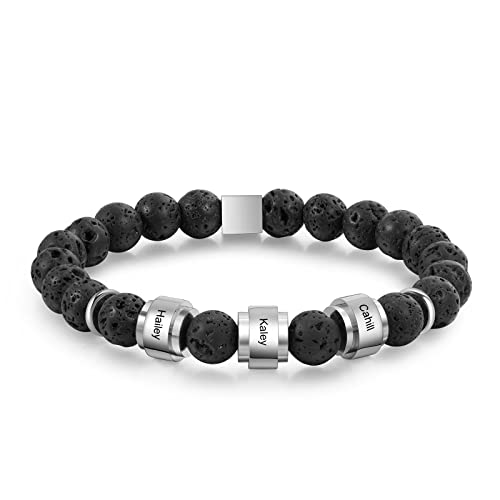 Jeweidea Edelstein Armband Herren mit Namen Personalisiertes Armband Herren mit Gravur Perlenarmband Herren Männerarmband mit Namen Beads Familien Armband für Kinder Personalisierter Schmuck von Jeweidea