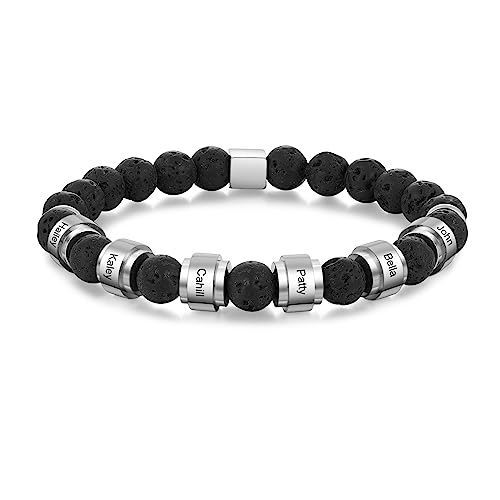 Jeweidea Personalisiertes Herren Armband Mit Namen - Edelstein Perlenarmband Mit Gravur - Männerarmband Beads Familien Schmuck für Kinder von Jeweidea