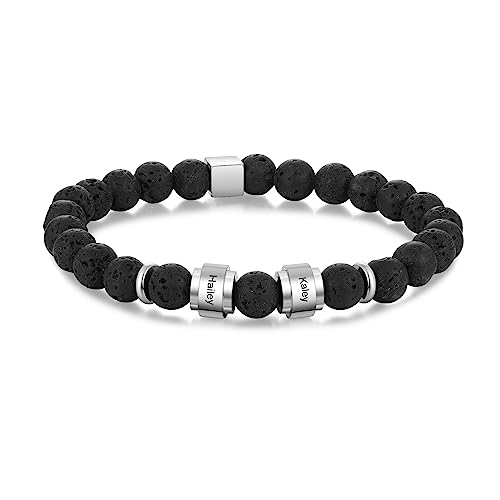 Jeweidea Edelstein Armband Herren mit Namen Personalisiertes Armband Herren mit Gravur Perlenarmband Herren Männerarmband mit Namen Beads Familien Armband für Kinder Personalisierter Schmuck von Jeweidea