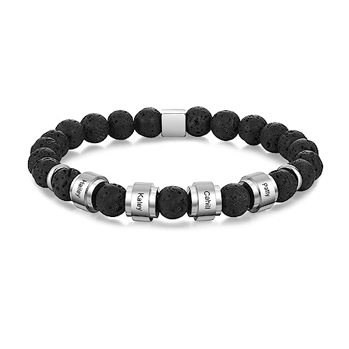 Jeweidea Edelstein Armband Herren mit Namen Personalisiertes Armband Herren mit Gravur Perlenarmband Herren Männerarmband mit Namen Beads Familien Armband für Kinder Personalisierter Schmuck von Jeweidea