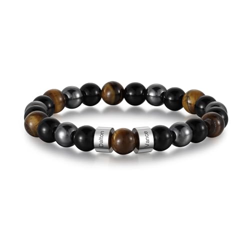 Jeweidea Edelstein Armband für Herren mit Personalisierung und Gravur - Perlenarmband, Männerarmband mit Namen für Kinder und Familie von Jeweidea