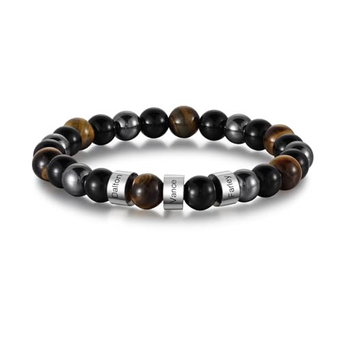 Jeweidea Personalisiertes Herren Armband Mit Namen - Edelstein Perlenarmband Mit Gravur - Männerarmband Beads Familien Schmuck für Kinder Jeweidea Personalisiertes Herren Armband Mit Namen - Edelstein Perlenarmband Mit Gravur - Männerarmband Beads Familien Schmuck für Kinder von Jeweidea