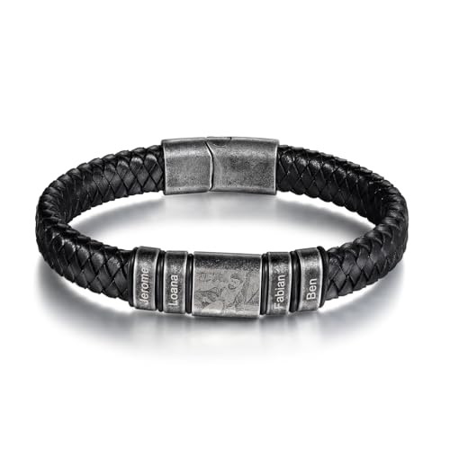 Jeweidea Foto-Lederarmbänder für Männer Personalisiertes Armband Herren mit Gravur Namen Edelstahl Armband mit Bild für Papa Vatertagsgeschenk Personalisierter Schmuck von Jeweidea