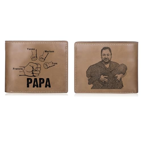 Jeweidea Geldbörse Herren Klein Personalisierte Geldbörse Herren mit Foto Fauststoß Portmonee Herren PU-Leder Geschenk für Papa/Freund/Ehemann Weihnachten Vatertag Personalisierte Geschenke von Jeweidea