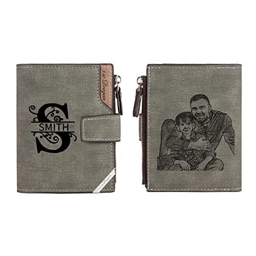 Jeweidea Geldbörse Herren Leder Slim Personalisierte Geldbörse Herren mit Foto Geldbörse Herren mit Namen Gravur Brieftasche mit Reißverschluss für Ehemann Papa Personalisierte Geschenke Männer von Jeweidea