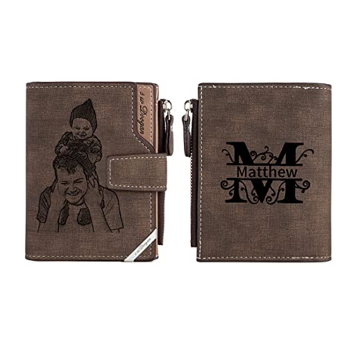 Jeweidea Geldbörse Herren Leder Slim Personalisierte Geldbörse Herren mit Foto Geldbörse Herren mit Namen Gravur Brieftasche mit Reißverschluss für Ehemann Papa Personalisierte Geschenke Männer von Jeweidea