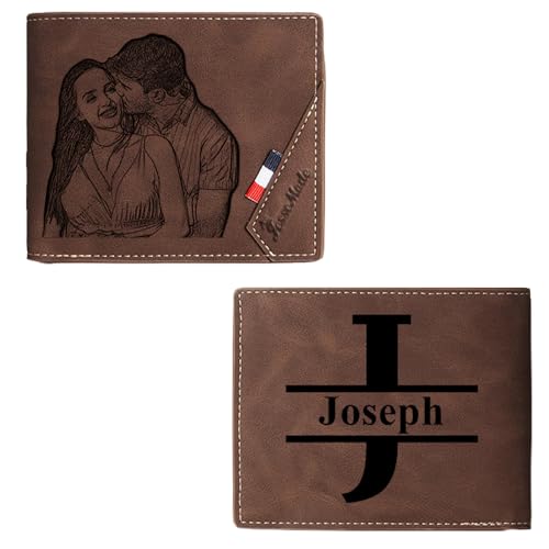 Jeweidea Geldbörse Herren Personalisiert Geldbörse mit Foto PU-Leder Geldbeutel mit Gravur Slim Wallet für Papa Ehemann Sohn Weihnachten Personalisierte Geschenke Vatertagsgeschenke von Jeweidea
