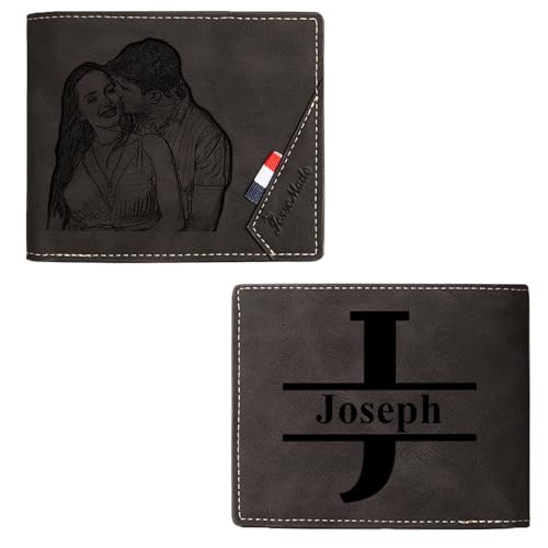 Jeweidea Geldbörse Herren Personalisiert Geldbörse mit Foto Leder Geldbörsen mit Gravur Name Kartenetui mit münzfach Slim Wallet für Papa Ehemann Sohn Personalisierte Geschenke Vatertagsgeschenke von Jeweidea