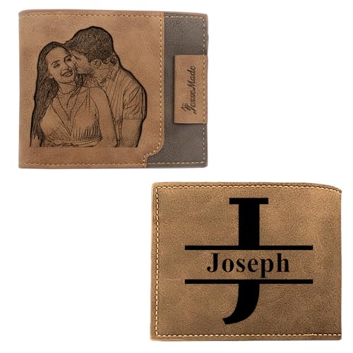 Jeweidea Geldbörse Herren Personalisiert Geldbörse mit Foto Leder Geldbörsen mit Gravur Name Kartenetui mit münzfach Slim Wallet für Papa Ehemann Sohn Personalisierte Geschenke Vatertagsgeschenke von Jeweidea