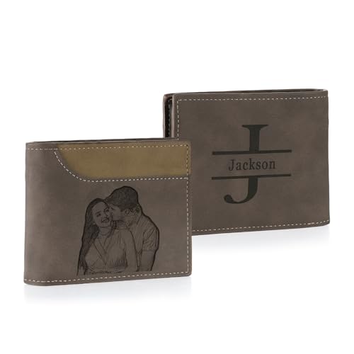 Jeweidea Herren Geldbörse Personalisierte aus PU-Leder Portemonnaie mit Foto Namen Geldbeutel mit Karten Münzhalter für Papa Männer Geschenke zum Vatertag Weihnachten (C2) von Jeweidea