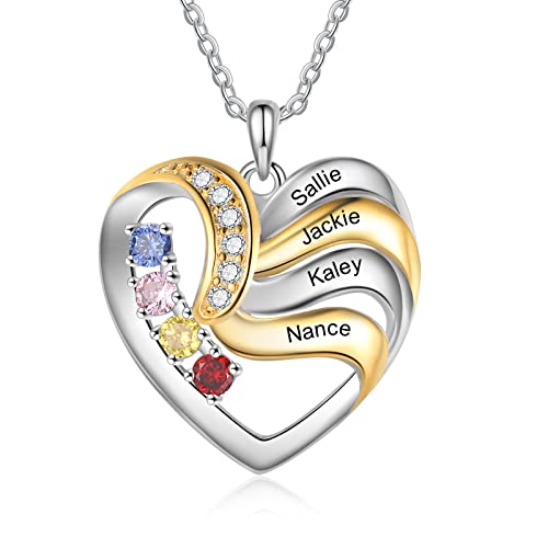 Jeweidea Herz Kette Damen Personalisierte Kette mit Namen für Frauen Kette mit Gravur Geburtsstein Namenskette für Mütter Mama Kette Anhänger Muttertagsgeschenke Personalisierte Geschenke von Jeweidea