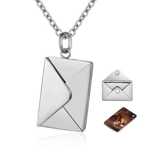 Jeweidea Kette mit Foto Personalisierte Kette Damen mit Gravur Bild Anhänger Edelstahlkette Personalisiertes Geschenk für Männer/Frauen Schmuck von Jeweidea