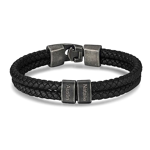 Jeweidea Lederarmband Herren Armband Herren mit Gravur Personalisiertes Armband mit Namen Lederband mit Verschluss Vatertagsgeschenk für Papa Personalisierte Geschenke Männer von Jeweidea