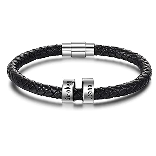 Jeweidea Lederarmband Herren mit Gravur Personalisiertes Armband mit Namen Armband Herren Edelstahl für Papa Freund Ehemann Personalisierte Geschenke Männer Vatertagsgeschenk von Jeweidea