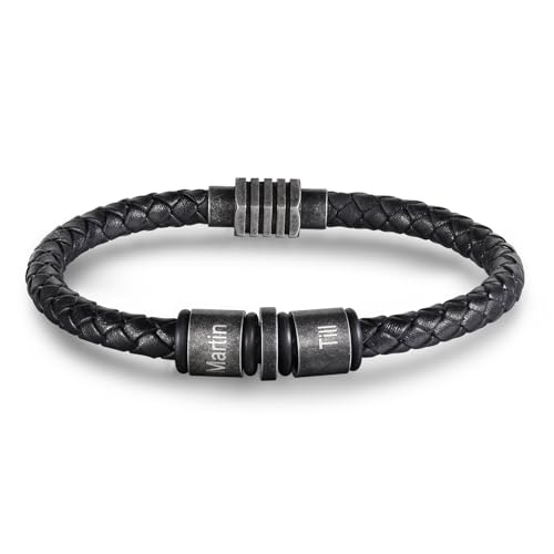 Jeweidea Männerarmband mit Namen Personalisiertes Armband Herren mit Gravur Lederarmband mit buchstaben Verschluss Edelstahl für Papa Vatertagsgeschenk Personalisierter Schmuck von Jeweidea