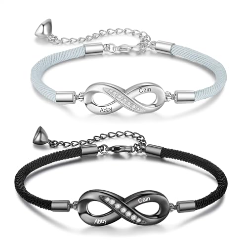 Jeweidea Partnerarmbänder Personalisiertes Namensarmband für Frauen/Männer/Paar bff armbänder für 2 Paar Armbänder mit Gravur Matching Bracelet (Stil 3) von Jeweidea