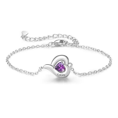Jeweidea Personalisiert Damen Armband mit Namen Herz Anhänger Armband mit Gravur für Oma Mama Personalisierte Geschenke Frauen (1 Name) von Jeweidea