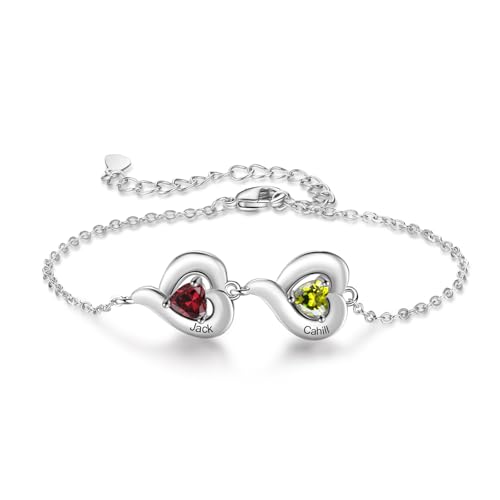 Jeweidea Personalisiert Damen Armband mit Namen Herz Anhänger Armband mit Gravur für Oma Mama Personalisierte Geschenke Frauen (2 Name) von Jeweidea
