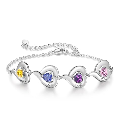 Jeweidea Personalisiert Damen Armband mit Namen Herz Anhänger Armband mit Gravur für Oma Mama Personalisierte Geschenke Frauen (4 Name) von Jeweidea