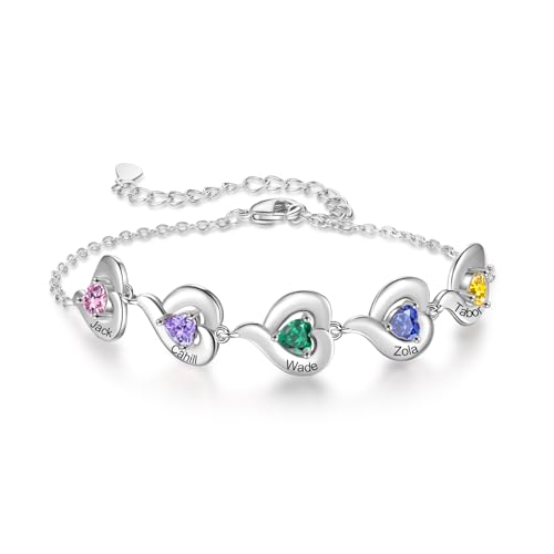 Jeweidea Personalisiert Damen Armband mit Namen Herz Anhänger Armband mit Gravur für Oma Mama Personalisierte Geschenke Frauen (5 Name) von Jeweidea