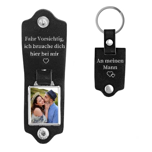 Jeweidea Personalisierte Fotos Schlüsselanhänger für Frauen Männer Schlüsselanhänger mit gravur Text Kalender für Paar PU Leder Edelstahl Schlüsselanhänger Zubehör für Freunde Valentinstag von Jeweidea