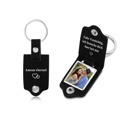 Jeweidea Personalisierte Fotos Schlüsselanhänger Mit Gravur Text Kalender für Frauen Männer Paar - PU Leder Edelstahl Zubehör für Freunde Valentinstag von Jeweidea