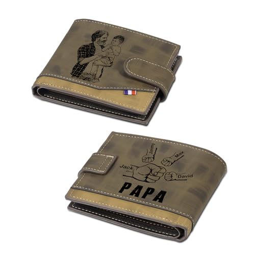 Jeweidea Personalisierte Herren Geldbörsen Portmonee Herren mit Foto Namen für Papa Geldbeutel PU-Leder mit Kreditkarte Münzhalter für Papa Vatertagsgeschenk Personalisierte Geschenke Männer (Braun-4) von Jeweidea