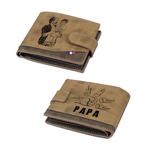 Jeweidea Personalisierte Herren Geldbörsen Portmonee Herren mit Foto Namen für Papa Geldbeutel PU-Leder mit Kreditkarte Münzhalter für Papa Vatertagsgeschenk Personalisierte Geschenke Männer (Khaki-5) von Jeweidea